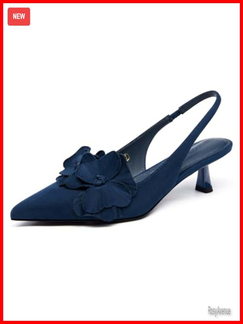 Coutgo Womens Slingback Kitten Heels Flower Pointed Toe PU Leather Pumps